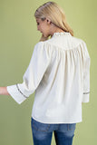 Ruffled Mandarin Collar Shag Accent Blouse