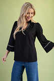 Ruffled Mandarin Collar Shag Accent Blouse