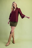 Ruffled Mandarin Collar Shag Accent Blouse
