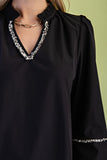 Ruffled Mandarin Collar Shag Accent Blouse