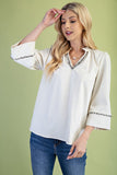 Ruffled Mandarin Collar Shag Accent Blouse