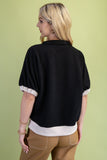 Textured Half Zip Color Block Top - Black