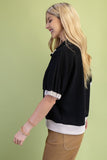 Textured Half Zip Color Block Top - Black