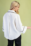 Crinkle Button Down Top With Bead Trim Details