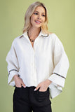 Crinkle Button Down Top With Bead Trim Details