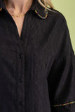 Crinkle Button Down Top With Bead Trim Details