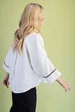 Crinkle Button Down Top With Bead Trim Details