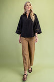 Crinkle Button Down Top With Bead Trim Details