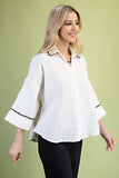 Crinkle Button Down Top With Bead Trim Details