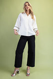 Crinkle Button Down Top With Bead Trim Details