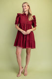 Linen Button Up Shirt Dress - Merlot