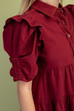 Linen Button Up Shirt Dress - Merlot