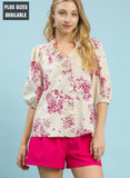 Garden Ruffle Front Blouse- Berry