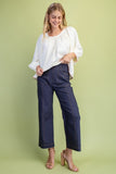 Ankle Skimmer Contrast Stitch Wide-Leg Denim