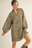 Wild Play Varsity Split Neck Leopard Sweatshirt Dress