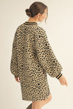 Wild Play Varsity Split Neck Leopard Sweatshirt Dress