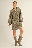 Wild Play Varsity Split Neck Leopard Sweatshirt Dress