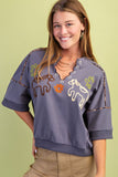 Western Embroidered Short Sleeve Sweatshirt