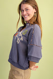 Western Embroidered Short Sleeve Sweatshirt