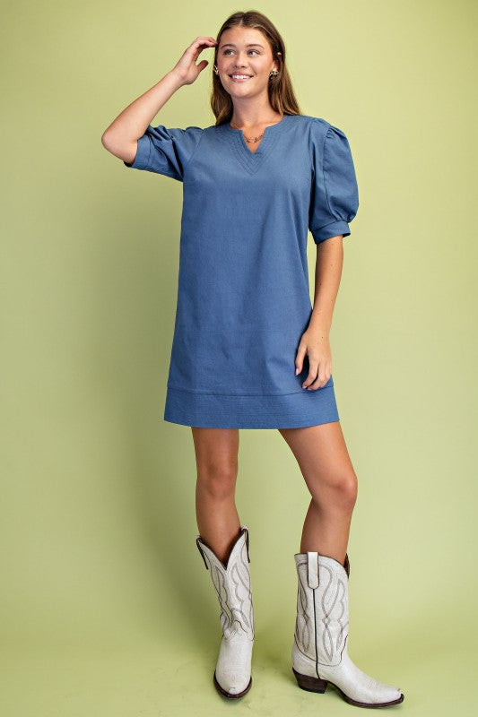 Stretch Wild West V-neck Mini Dress - Denim