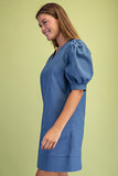 Stretch Wild West V-neck Mini Dress - Denim
