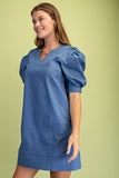 Stretch Wild West V-neck Mini Dress - Denim