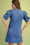 Stretch Wild West V-neck Mini Dress - Denim