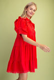 Calla Gathered Sleeve Soft Denim Tiered Dress