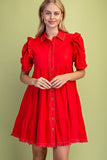 Calla Gathered Sleeve Soft Denim Tiered Dress