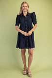 Calla Gathered Sleeve Soft Denim Tiered Dress