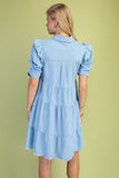 Calla Gathered Sleeve Soft Denim Tiered Dress