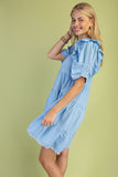 Calla Gathered Sleeve Soft Denim Tiered Dress