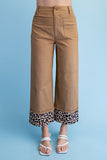 Ankle Skimmer Wide Leg Pants - Khaki w/Leopard Cuff