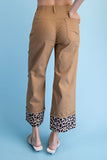 Ankle Skimmer Wide Leg Pants - Khaki w/Leopard Cuff