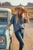 Desert Denim Frayed Button-Up Top
