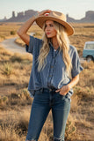 Desert Denim Frayed Button-Up Top
