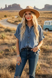 Desert Denim Frayed Button-Up Top