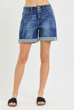Structured Cuff High-Rise Shorts - Dark Denim