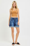 Structured Cuff High-Rise Shorts - Dark Denim
