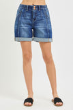 Structured Cuff High-Rise Shorts - Dark Denim