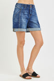 Structured Cuff High-Rise Shorts - Dark Denim