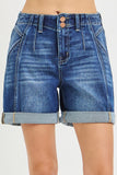 Structured Cuff High-Rise Shorts - Dark Denim