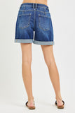 Structured Cuff High-Rise Shorts - Dark Denim