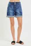 Structured Cuff High-Rise Shorts - Dark Denim
