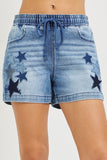 Starstruck Patchwork Lounge Shorts - Drawstring Denim