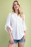 Flirt With It 3/4 Ruffle Sleeve Top