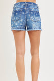 Paisley Firework Frayed Shorts - Denim