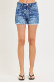 Paisley Firework Frayed Shorts - Denim