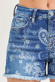 Paisley Firework Frayed Shorts - Denim