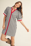 Harbor Stripe Ruffle Collar Dress